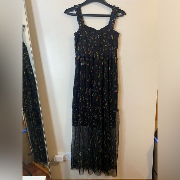 Lapis Pleated Crinkle Floral Black Maxi Dress size small - Picture 13 of 14